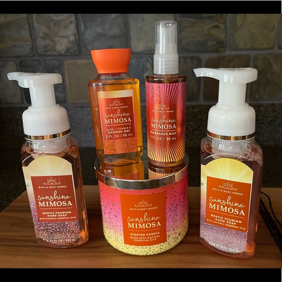 BBW SUNSHINE MIMOSA 5 Pc Candle Soap Body Care Set